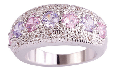 Lingmei 82R8 стильное кольцо для нее камни турмалин покрытие серебро
